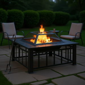 Brasero de Acero para Jardín, 31.9 x 31.9 x 18.5 Pulgadas, con Recubrimiento de Polvo Negro, para Leña, Entretenimiento al Aire Libre, Independiente - Product Image 2