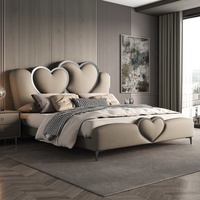 Cadre de lit en cuir véritable en forme de cœur de luxe, lit double moderne minimaliste pour mariage, lit capitonné King Size, mobilier de chambre principale