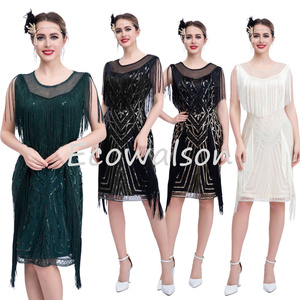 slim fit dress slacks Zapaka Women 1920s Dress Dark Green Scoop Neck Flapper Dress with Fringes, Dark Green / M