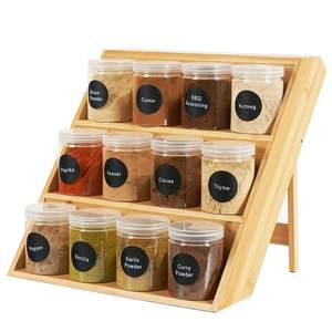 Adjustable 3 Tier Expandable Spice Rack Bamboo Storage Shelf Organizer for Cabinet Step Shelf for Kitchen Spice Stoeage