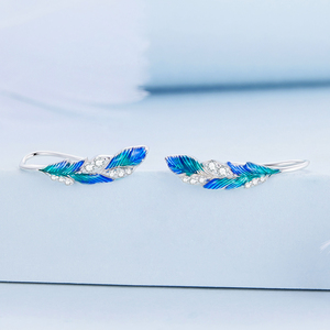 Boucles <span class=keywords><strong>d</strong></span>'oreilles bohémiennes en <span class=keywords><strong>argent</strong></span> Sterling 925, plumes bleues, serti de pavé CZ pour femmes, cadeau <span class=keywords><strong>d</strong></span>'anniversaire, bijoux fins chics et éblouissants BSE707 - Product Image 2