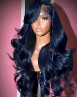 Wig Rambut Asli Natural Wave Long Straight Dark Blue Frontal Glueless, Wig Rambut Manusia Virgin Blue Lace Front Mewah untuk Wanita