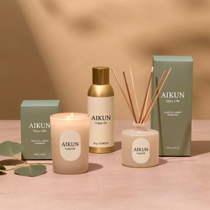 AIKUN 2026 New Self Glass Jar Wax Scented <b>Candle</b> Wholesale Price Soy Wax Relaxlines <b>Candle</b> <b>Set</b> for Home Fragrance - Product Image 2