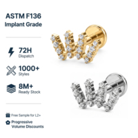 Anting-anting titanium zirkon berlapis emas 18K kualitas implan ASTM F136 JIAXIN, ulir dalam, untuk helix, tragus, bibir, pernikahan, dan aksesori tubuh.