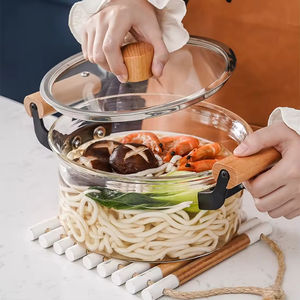 Venta al por mayor de fábrica: Juego de ollas y sartenes modernas de vidrio de borosilicato de 5.5L/4.5L, con mango de madera, aptas para horno y cocina. - Product Image 5