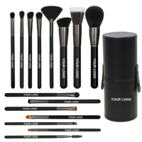 Ensemble de pinceaux de maquillage professionnels EMF de haute qualité, 15 pièces, manche en bois vegan noir, étui avec correcteur, logo personnalisé, luxe