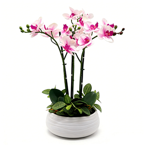 <span class=keywords><strong>Arthome</strong></span> Orchidée Artificielle 3 Tiges avec Pot 40.6x40.6x53.3 Cm - Céramique Faite à la Main Imperméable Moderne Rose - Product Image 1