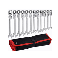 Jeu de clés à tête flexible 12 pièces 8-19 mm, clés à cliquet et clés à anneau avec pochette enroulable