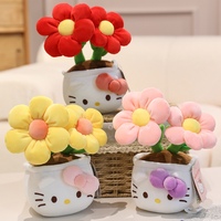 Mainan boneka tanaman pot mewah 23cm lucu bunga kecil anak buket Kitty PP dekorasi ruangan untuk menghilangkan stres pada Hari Jadi