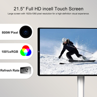 Téléviseur LED blanc autoportant 27 pouces avec écran tactile, portable, intelligent, rechargeable, support TV sans fil rotatif à 360°