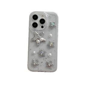 Coque de téléphone portable anti-chute et absorbant les chocs à motif d'étoile en feuille d'argent de luxe transparente pour <span class=keywords><strong>iPhone</strong></span> 12 13 14 15 Pro Max - Product Image 1