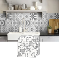 Autocollant de carrelage PVC Smano motif damassé vintage, aspect ciment gris, auto-adhésif, pour sol de cuisine, usage domestique, vente en gros