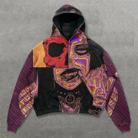 Sweat à capuche surdimensionné personnalisé avec logo brodé, style rétro américain vintage, patchwork, impression numérique graphique, 100% coton, Y2k