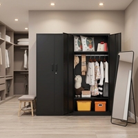 Armoire de rangement pour vêtements en métal antirouille avec portes verrouillables, organisateur de vêtements autoportant pour usage domestique en intérieur