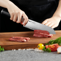 Couteau Santoku Wangmazi de conception orientale, 7 pouces, en acier Damas à 67 couches, avec manche en bois Pakka, finition polie, compatible lave-vaisselle