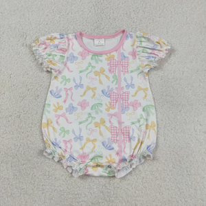 Romper de burbujas con lazos coloridos y mangas cortas para bebés niñas - Product Image 1