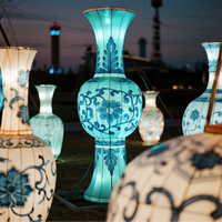 Lanterne chinoise personnalisée en tissu de soie bleu et blanc, à économie d'énergie, étanche, pour usage intérieur et extérieur, Pâques, Noël