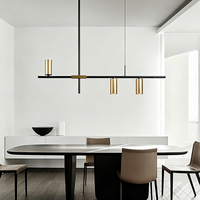 Lustre long en cuivre de style nordique simple, couleur or et noir, pour salle à manger, restaurant, avec éclairage COB Sport