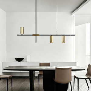Lustre long décoratif en cuivre de style nordique simple, couleur or et noir, pour salle à manger, restaurant, avec éclairage COB Sport - Product Image 3