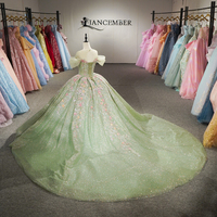Robe de bal de luxe verte féerique Dy8516 avec des paillettes scintillantes, des appliques florales 3D, un corset et une jupe de bal pour Quinceanera Jancember