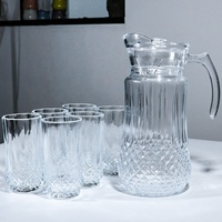 Ensemble de 7 verres à graver avec motifs, comprenant un pichet à eau en verre transparent et des tasses pour jus