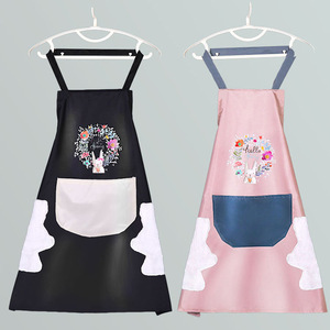 Flower Rabbit <b>Apron</b> for Women, <b>Waterproof</b> and Oil-proof Cartoon Hand-Wipeable Cover, Work Clothes, Waistband for Men and Women - Product Image 1