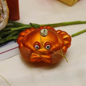 Ornements de Noël suspendus en verre imprimé UV faits à la main, série marine (hippocampe, conque, crabe, poisson) de haute qualité - Product Image 1