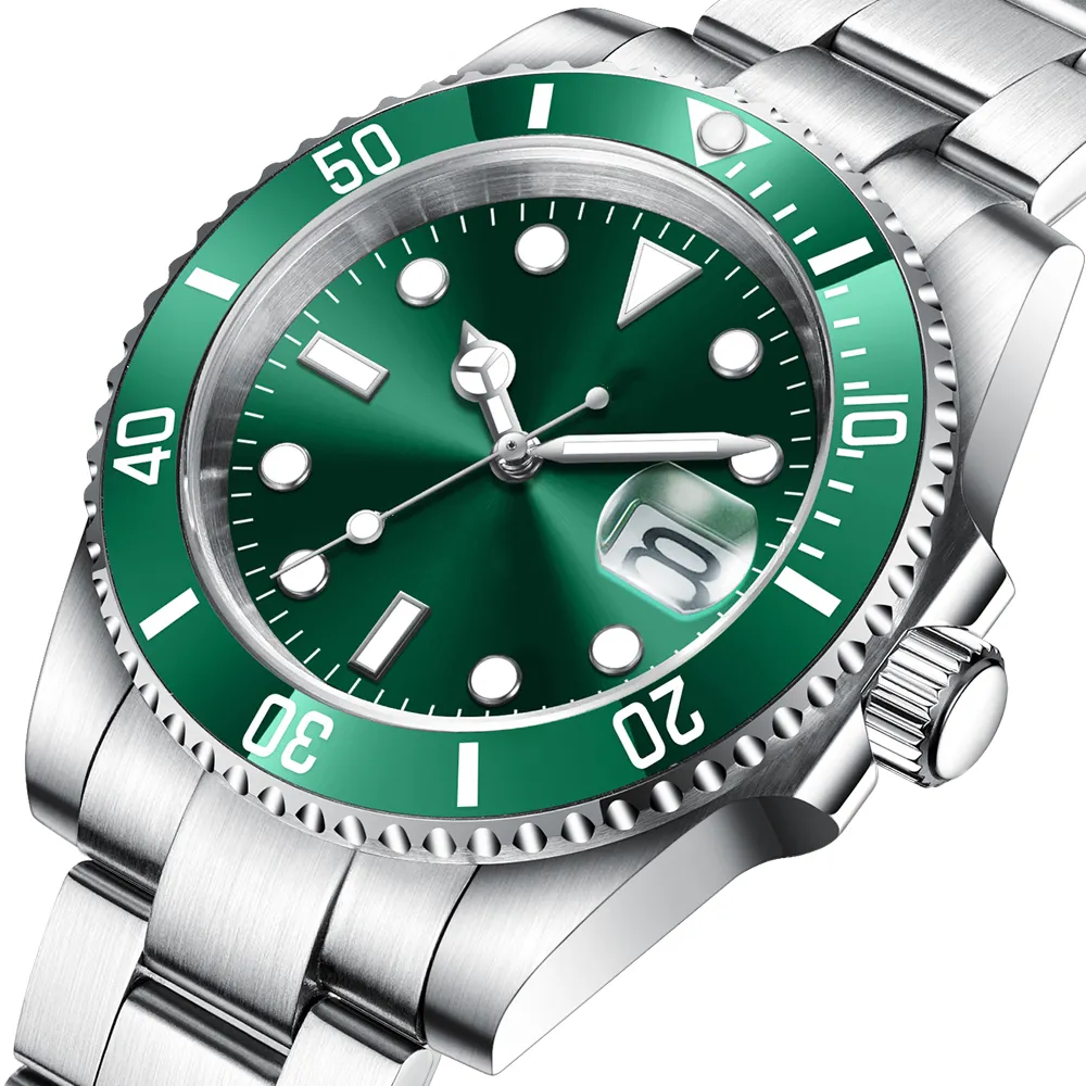 Corgeut นาฬิกาข้อมือระบบอัตโนมัติผู้ชาย,สินค้าใหม่ปี2022สายแซฟไฟร์เรืองแสงวันที่10ATM ดำน้ำสีเขียวสุดหรูของฮัลค์กรีน