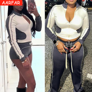 2025 Mùa Thu Mùa Đông Tùy Chỉnh Quần Áo Phụ Nữ Theo Dõi Phù Hợp Với Hai Mảnh Bộ Tùy Chỉnh Màu Sắc Khối Dây Kéo Áo Khoác Và Quần Bó Sát Người Phụ Nữ Trang Phục - Product Image 2