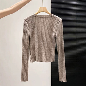 Dalang Factory Women's V-neck Knit Top Full Sleeve Slim Fit Soft Splicing Spring 2026 - Product Image 4