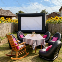 Ensemble de projection de films gonflable pour soirée cinéma en plein air, écran de cinéma gonflable avec chaises longues, repose-pieds, canapé-lit