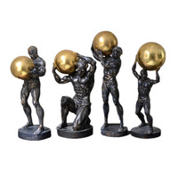 Sculpture d'hercule en résine, sculpture d'atlas en argent Antique à genoux
