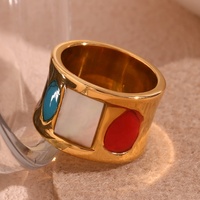Dreamshow Bague Chevalière Turquoise Géométrique Plaqué Or Acier Inoxydable Bijoux de Déclaration