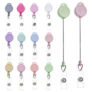 Macaron Retractable Badge Reel Candy Color ABS ID Card <b>Holder</b> Custom Logo Yoyo Clip 60-70cm Cord Length Metal Hook PVC Strap - Product Image 5