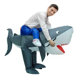 工厂批发万圣节服装动物吉祥物搞笑成人充气鲨鱼服装