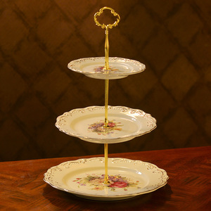 European Embossed Ceramic Cake Plate 3-layer String Plate Porcelain <strong>Candy</strong> Fruit Cake <strong>Tray</strong> - Product Image 6