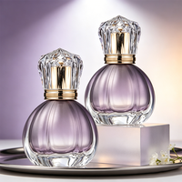 Botol Parfum Kaca Bergaris Ungu Elegan Grosir, Botol Parfum Bentuk Labu Kosong Transparan Gradasi Mewah dengan Tutup Besar