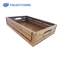 Caisse de transport pliable en plastique pour fruits et légumes, aspect bois, ventilée, empilable, pour marché frais