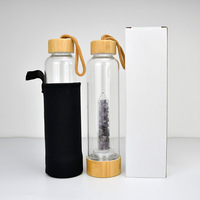Botella de agua inteligente de cristal con puntos de cristal de piedras preciosas infundidas de piedra de grava Rosa natural