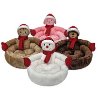 Lit de Noël en peluche semi-fermé avec dessin animé 3D, chenil chaud d'hiver pour petits et moyens chiens