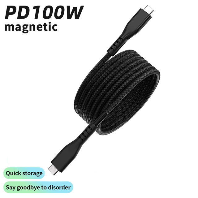 New Design 1M Nylon Braided PD 60W/100W USB-C to C Magnetic Storage Type-C Fast Charging Cable for IOS & Computer Use