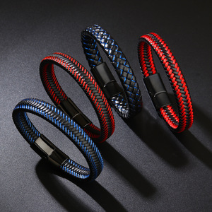 Men's Alloy Leather <b>Bracelet</b> Black Magnetic Clasp Microfiber Weave Geometric Design Gift Jewelry - Product Image 1