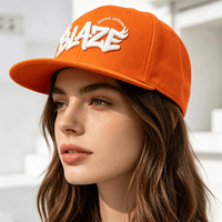 Casquette Snapback à visière plate orange unie avec broderie 3D en relief BLAZE Flame Streetwear Hip Hop pour la mode de rue et le skateboard