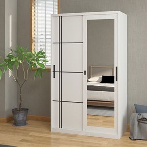 Mueble de Dormitorio, Armario con Espejo, Puertas Corredizas, Armario de Almacenamiento de Ropa de Acero con Estantes, Armario Metálico Desarmable para el Hogar - Product Image 5