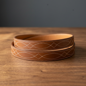 Ceinture en cuir équestre avec surpiqûres fantaisie, style unisexe, fournisseur en gros de Divine International - Product Image 1