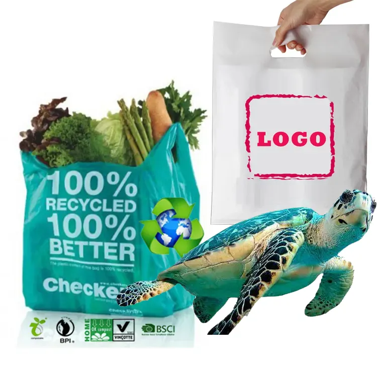 メーカー卸売堆肥リサイクル可能リサイクルコーンスターチ100% 生分解性バッグショッピングビニール袋ダイカットハンドル