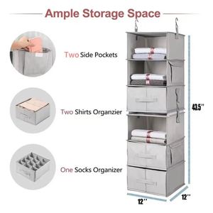 Pack 6-Shelf Hanging Closet Organizer, 2 Separable Hanging Shelves with 3 Drawers Clothes Organizer Shelves for Bedroom Closet - Product Image 2