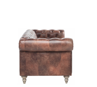 Canapé Chesterfield 3 places en cuir véritable, best-seller, capitonné de luxe avec accoudoirs roulés, design traditionnel, mobilier de villa