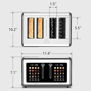 디지털 타이머가 있는 4 슬라이스 스테인리스 스틸 토스터, 듀얼 컨트롤 컬러 터치 패널, 8 음영 설정, 베이글, 제상, 재가열용 - Product Image 2