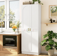 Armoire de rangement arquée de 80 pouces de haut avec 4 portes et étagères réglables, meuble de rangement en bois autoportant pour cuisine, salle à manger, salle de bain